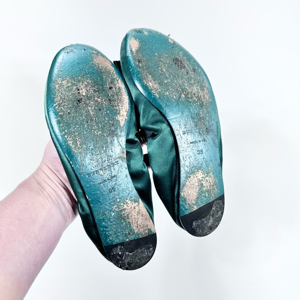 Burberry Prorsum emerald green satin surrey bow top flats 35 - Picture 4 of 8
